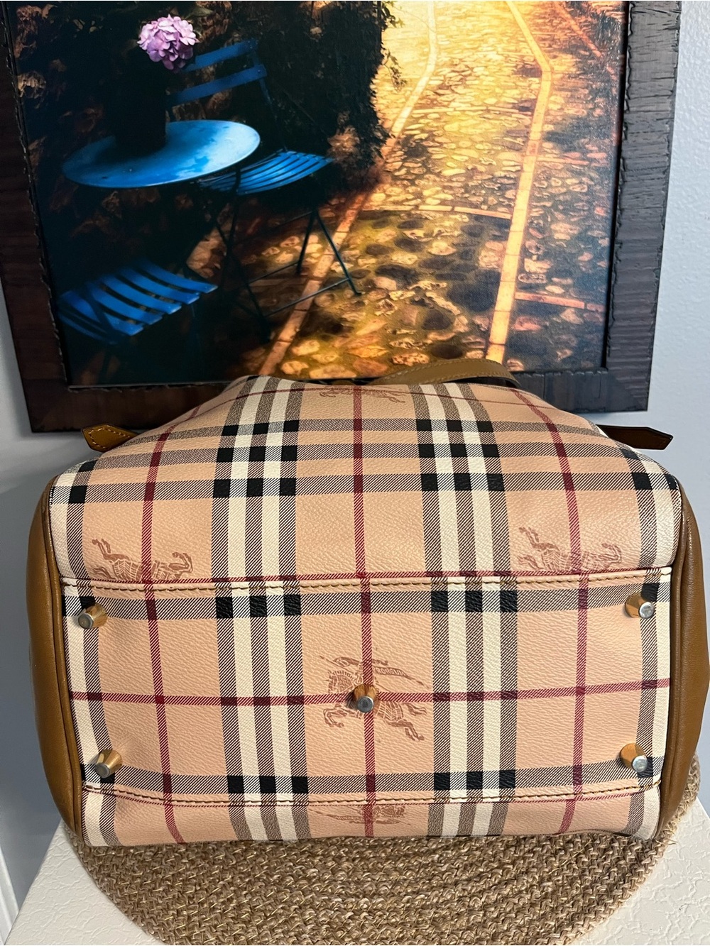 Burberry Plaid Shoulder Bag with Brown Leather Trim and Tassels - Picture 7 of 9